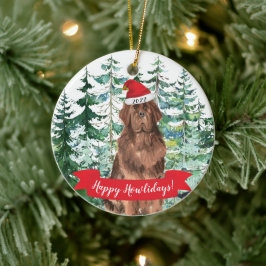 ハッピーハウリデイズニューファンドランド犬のクリスマス装飾品 セラミックオーナメント