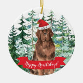ハッピーハウリデイズニューファンドランド犬のクリスマス装飾品 セラミックオーナメント (正面)