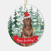 ハッピーハウリデイズニューファンドランド犬のクリスマス装飾品 セラミックオーナメント (左)