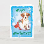 ハッピーハウリデイズパーソンラッセルテリア シーズンカード<br><div class="desc">雪片と言葉の中でサンタハットに座って可愛いパーソン・ラッセル・テリアー人形のこのカードでクリスマスの挨拶を送る、ハッピーハウリー！PRT素晴らしを愛する家族と友人のために。楽しい一日を！</div>