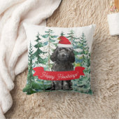 ハッピーハウリデイズブラックコックパプー犬のクリスマス クッション (ブランケット)