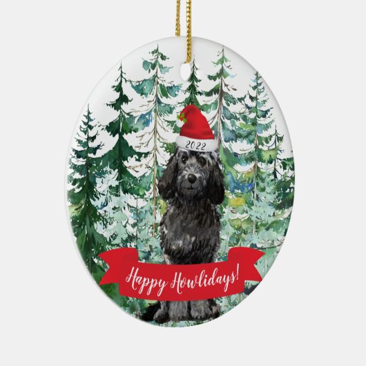 ハッピーハウリデイズブラックコックパプー犬のクリスマス セラミックオーナメント (右)