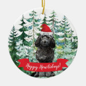 ハッピーハウリデイズブラックコックパプー犬のクリスマス セラミックオーナメント (正面)