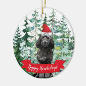 ハッピーハウリデイズブラックコックパプー犬のクリスマス セラミックオーナメント (左)