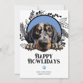 ハッピーハウリデイズブルーティックコンハウンドドッグクリスマス シーズンカード (正面)