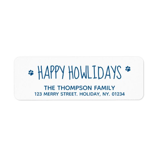 ハッピーハウリデイズブルーペットドッグラバーモダンかわいい ラベル (正面)