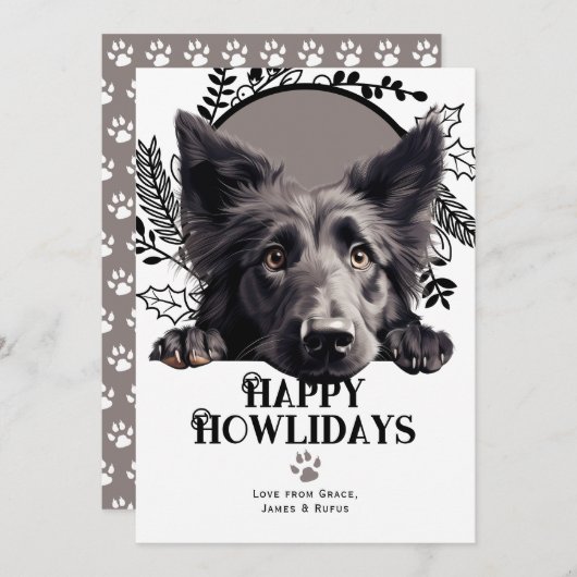 ハッピーハウリデイズベルギーシェプドッグクリスマス シーズンカード (正面/裏面)