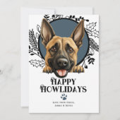 ハッピーハウリデイズベルギーマリノイスドッグクリスマス シーズンカード (正面)