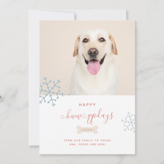 ハッピーハウリデイズペットクリスマスフォトドッグスノーフレーク シーズンカード (正面)