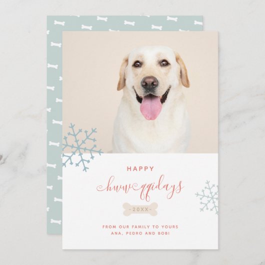 ハッピーハウリデイズペットクリスマスフォトドッグスノーフレーク シーズンカード (正面/裏面)