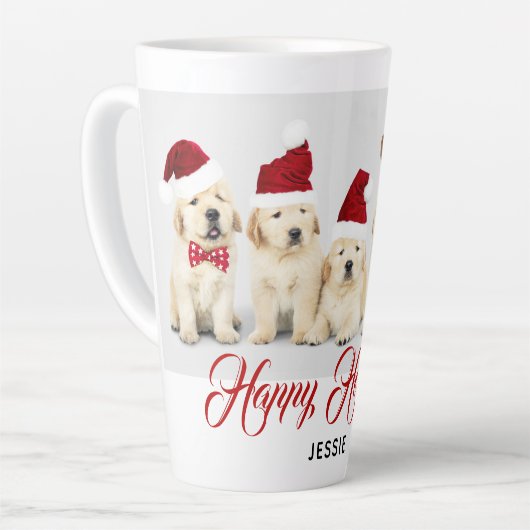 ハッピーハウリデイズペットドッグホリデーフォト |クリスマス カフェラテマグ (左アングル)