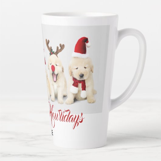 ハッピーハウリデイズペットドッグホリデーフォト |クリスマス カフェラテマグ (右)