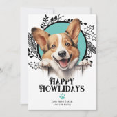ハッピーハウリデイズペムブロークウェルシュコーギードッグクリスマス シーズンカード (正面)