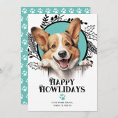 ハッピーハウリデイズペムブロークウェルシュコーギードッグクリスマス シーズンカード (正面/裏面)