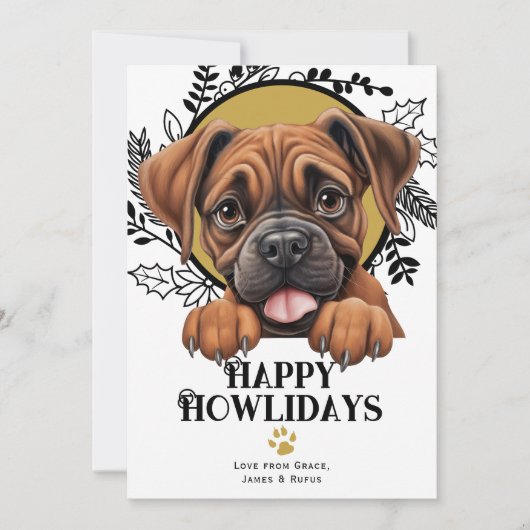 ハッピーハウリデイズボクサードッグクリスマス シーズンカード (正面)