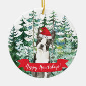 ハッピーハウリデイズボストンテリアードッグクリスマスオルナム セラミックオーナメント (正面)