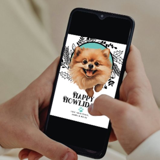 ハッピーハウリデイズポメラニア犬ドッグクリスマス シーズンカード