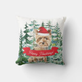 ハッピーハウリデイズヨークシャーテリアドッグクリスマス クッション (正面)