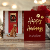 ハッピーハウリデイズレッド金ゴールド書道ペット写真 箔シーズンカード