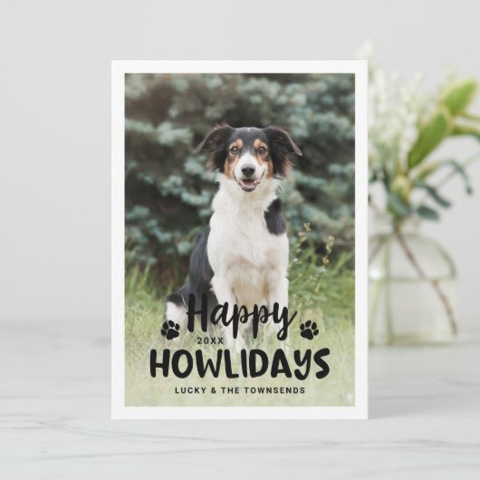 ハッピーハウリデイズ白黒子犬の写真 シーズンカード (スタンド正面)