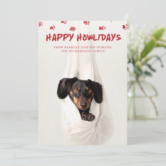 ハッピーハウリデイズ |かわいいペットフォトクリスマス シーズンカード (スタンド正面)