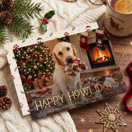 ハッピーハウリデイズ ドッグ クリスマス 写真 楽しい 箔シーズンカード