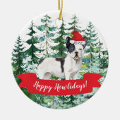 ハッピーハウリフランスのデイズブルドッグクリスマスオルナム セラミックオーナメント (正面)