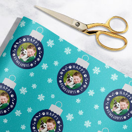 ハッピーハウリーカスタムズターコイズドッグフォト ラッピングペーパー