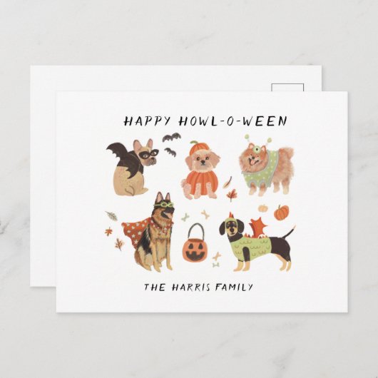 ハッピーハウルオウィーンドッグ絵を描ハロウィンの食べ物 シーズンポストカード (正面/裏面)