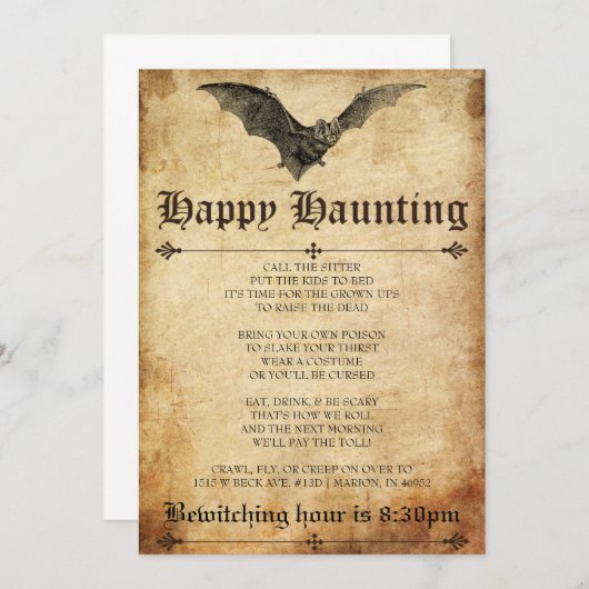 ハッピーハウンティングこうもりハロウィーン招待状 招待状 (正面/裏面)