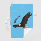 ハッピーハゲ飛んでいるルのイーグル漫画イラストレーション ゴルフタオル (インサイチュ)