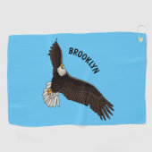 ハッピーハゲ飛んでいるルのイーグル漫画イラストレーション ゴルフタオル (横)