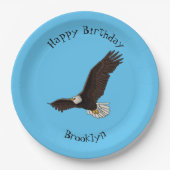 ハッピーハゲ飛んでいるルのイーグル漫画イラストレーション ペーパープレート (正面)