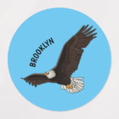 ハッピーハゲ飛んでいるルのイーグル漫画イラストレーション ラベル (デザイン2)