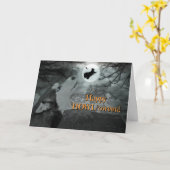 ハッピーハスキー犬と魔女カード カード (黄色い花)