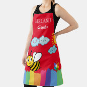 ハッピーハチミツバチの太陽の雲が赤い背景パターン エプロン (インサイチュ)