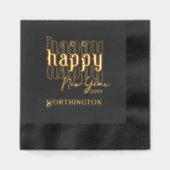 ハッピーハッピーニューイヤー箔のスタンプ付きナプキン 箔ナプキン (正面)