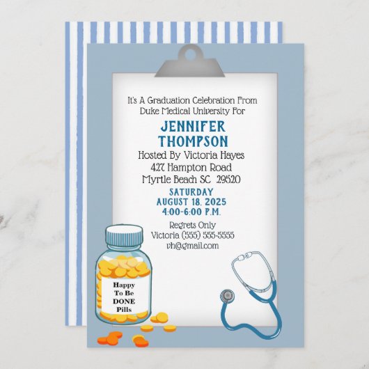 ハッピーハッピーハッピーナース卒業パーティー招待状 招待状 (正面/裏面)