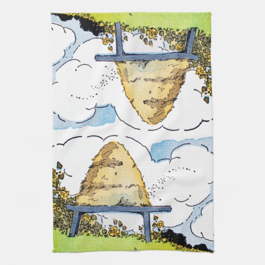 ハッピーハニービーハイブヴィンテージアート キッチンタオル (縦)