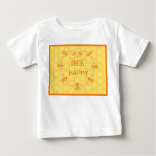 ハッピーハニーミツバチを黄色いハニカムに ベビーTシャツ