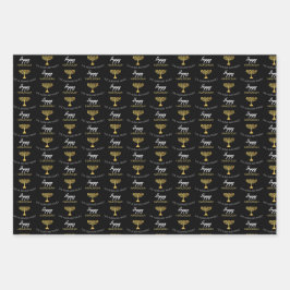 ハッピーハヌカエレガントーゴールデン（ユダヤ教）メノラーモノグラム ラッピングペーパーシート