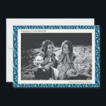 ハッピーハヌカカスタムーフローラフォトブルーBoho シーズンカード<br><div class="desc">ティール（緑がかった色）ブルーと白のボホ植物花の模様はハヌカーパーソナライズされたで、お名前と写真が付いている。</div>