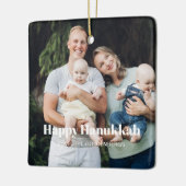 ハッピーハヌカカスタムー文字フォトモダンストライプ セラミックオーナメント (左)