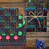 ハッピーハヌカカラフル子供名タイポグラフィ ラッピングペーパーシート