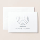 ハッピーハヌカシンプルーモダン(ユダヤ教)メノラーワンフォト 箔カード (封筒付き正面)