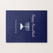 ハッピーハヌカシンプルー(ユダヤ教)メノラーネイビーブルー ジグソーパズル (横)