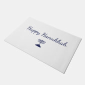 ハッピーハヌカシンプルー(ユダヤ教)メノラーハンドドロッドブルー ドアマット (アングル)