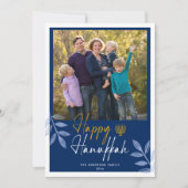 ハッピーハヌカダークブルーフォトホリデー シーズンカード (正面)