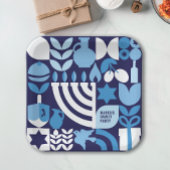 ハッピーハヌカパーソナライズされたモダン(ユダヤ教)メノラー&スターズ ペーパープレート