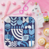 ハッピーハヌカパーソナライズされたモダン（ユダヤ教）メノラー&スターズ ペーパープレート (パーティー)